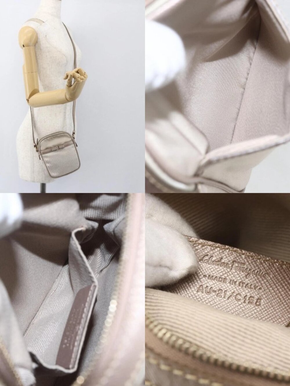 Salvatore Ferragamo Vala Shoulder Bag Nylon Beige Gold Auth 159964 - Picture 16 of 16